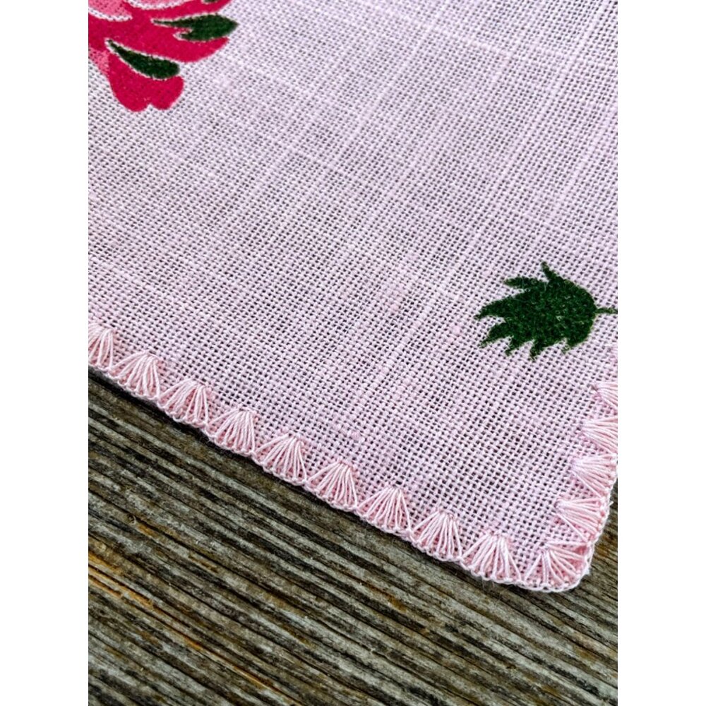 Vintage 1950s set of 4 Pink Linen Rose Print Napkins Unused - Picture 6 of 11